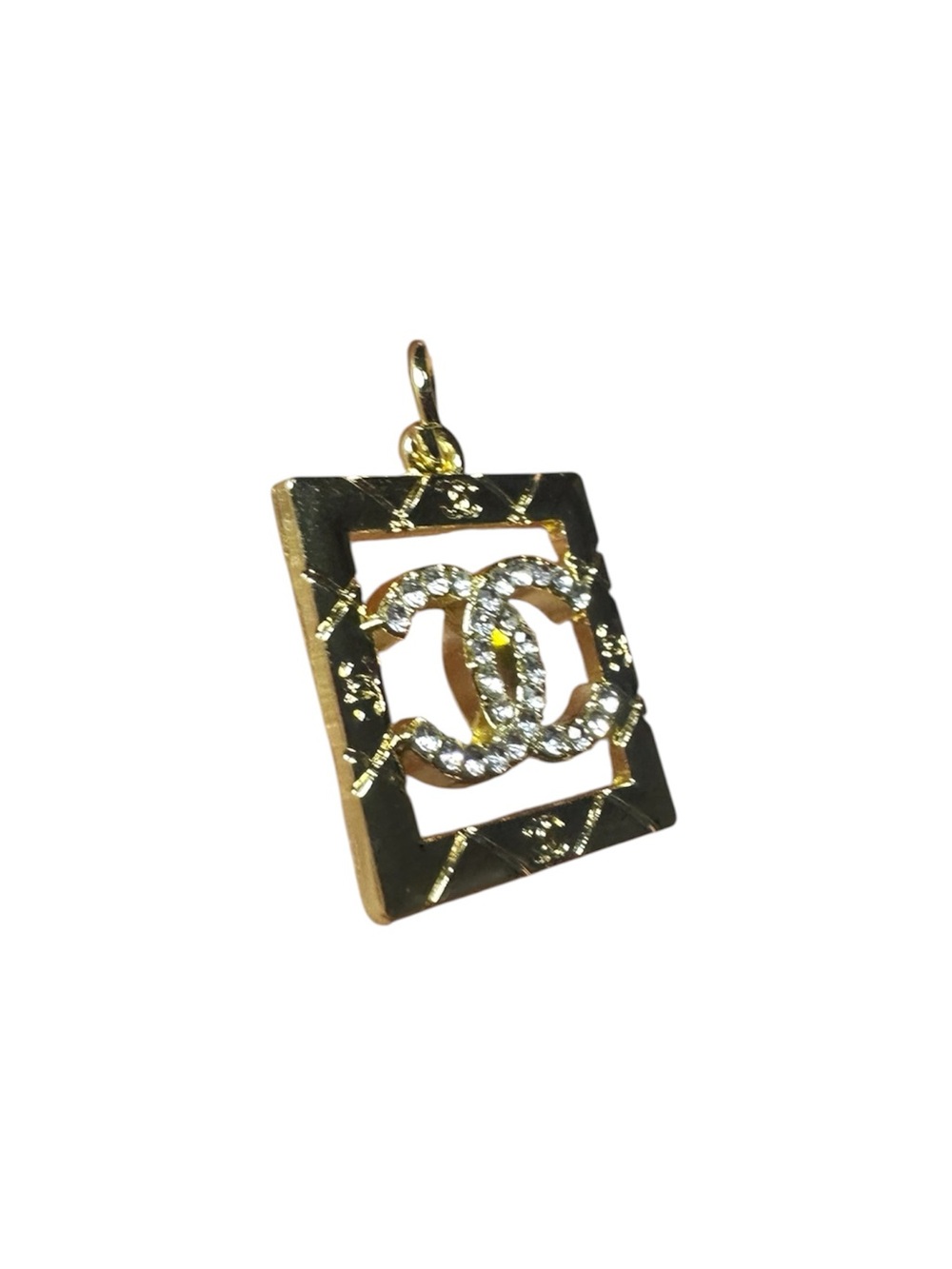 Chanel Square Gold Etched Zipper Pull Charm with Clear Stone Logo - Picture 4 of 9